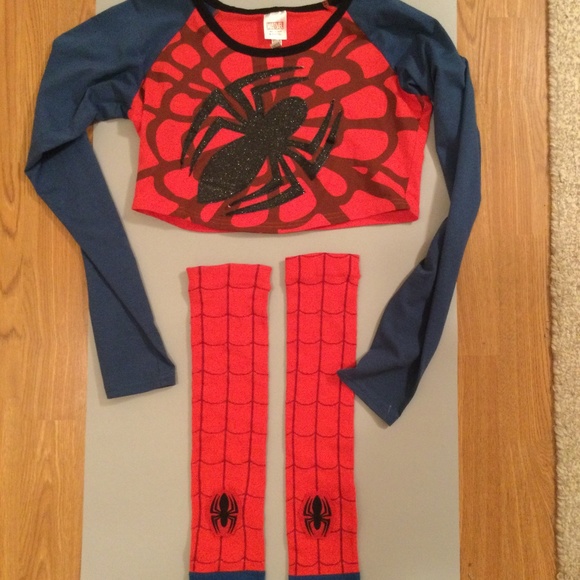 Spider-Man crop & arm sleeves costume  Sz. Junior S - Picture 1 of 6